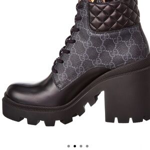 Gucci Black Canvas Leather Quilted Ankle Combat Boots
